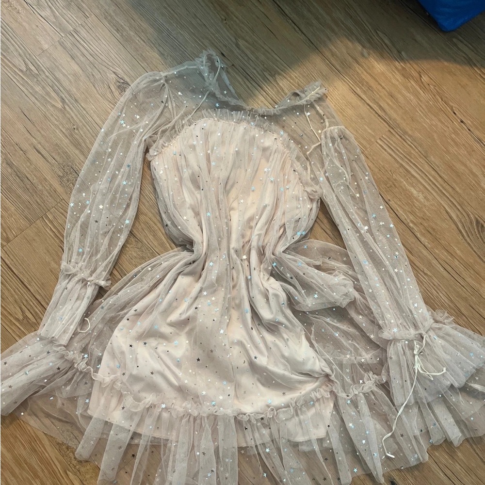 Sheer Glittery Dress with Long Sleeves